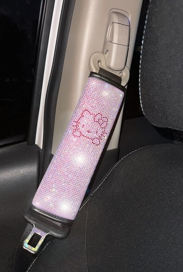 Fashion Car Ultra Bling Steering Wheel Cover with Sparkly Diamond Rhinestones, Gorgeous Accessory with Anti Slip Lining Extra Bling Especially Shiny Cat Exotic Universal (Seat Belts Purple)