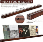 Pinkunn 3 Pcs 40 Inches Vinyl Wall Mount Record Display Shelf, Extra Long Wood Vinyl Record Holder, Album Display Holder Floa
