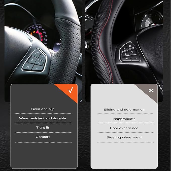 Microfiber Leather Car Steering Wheel Cover Anti-Slip Stitch Wheel Wrap Fit for Honda Civic Civic 9 2012 2013 2014 2015,Red