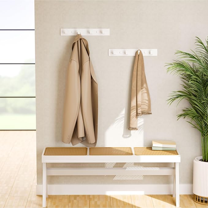 GWAAZXGZ White Coat Rack Wall Mount - 12.5 inch Modern Metal Hook Rail with 4 Right-Angle Hooks, Drill-Mounted Organizer for 