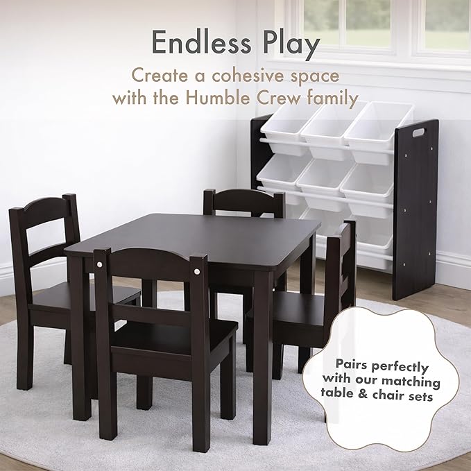 Humble Crew 9-Bin Toy Organizer – Journey Natural Espresso with White Plastic Bins, 3-Tier Storage Solution for Kids' Playroo