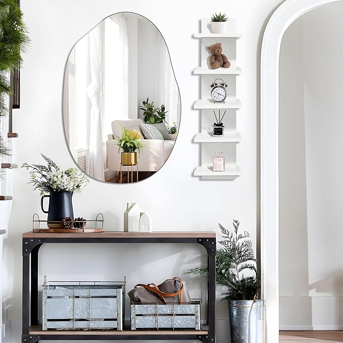 5 Tier Shelves for Wall, Decorative Wall Mounted Vertical Shelving Column Decor 30 Inch H Mounted Floating Storage Organizer 