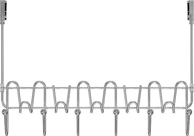 DecoBros Supreme Over The Door 11 Hook Organizer Rack, Chrome Finish