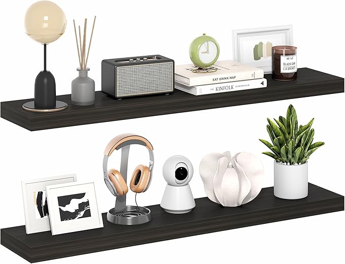 Furinno Tanna Floating Shelves for Wall Set of 2, 9 x 47 Wall Shelf, Wall Mounted Floating Shelf with Invisible Bracket, 2-in