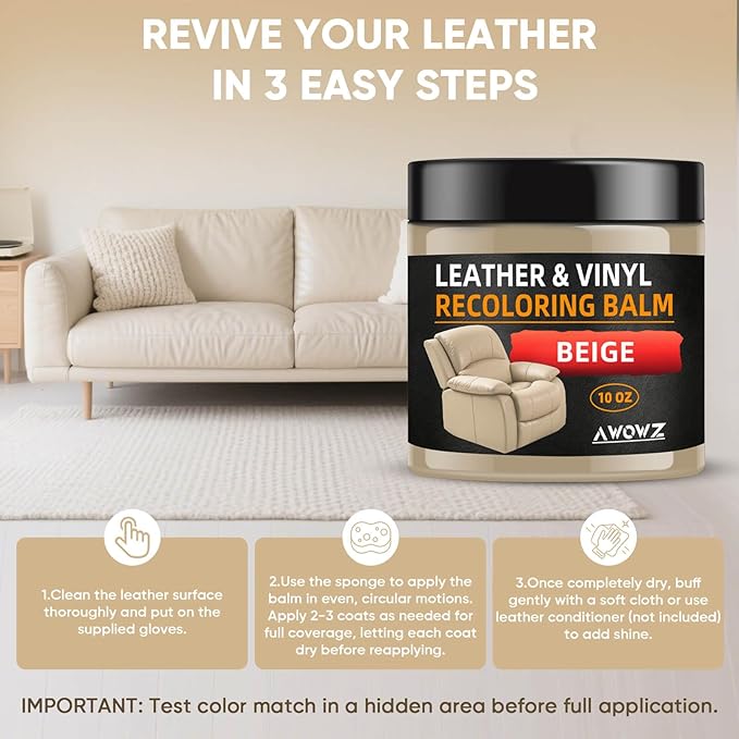 Leather Recoloring Balm - Scratch Repair & Color Restore Kit for Faded Leather, Leather Couch & Car Seats - 10OZ Restorer Bal