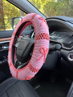 Handmade Crochet Pink Bow Car Steering Wheel Covers Universal 14-15 inch,Cute Steering Wheel Cover,Car Accessories (A,Steering Wheel Cover)