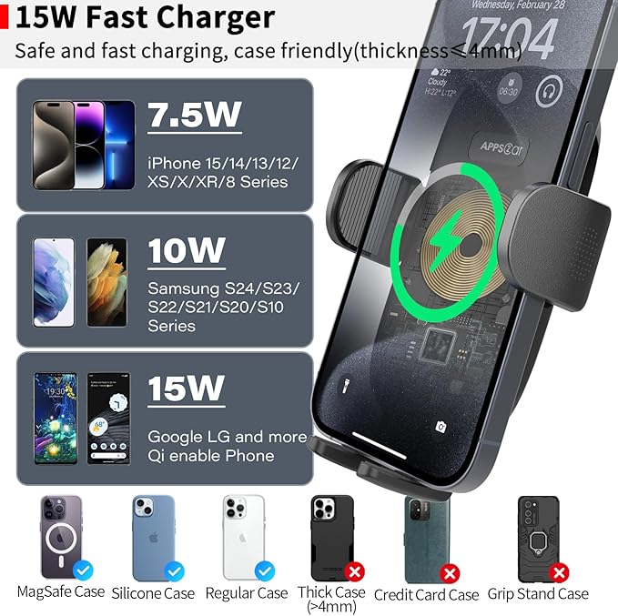 APPS2Car Sturdy CD Slot Phone Mount Upgraded Wireless Charger with One Hand Operation Design, Hands-Free Car Phone Holder Compatible with iPhone 17 Pro Max Plus 16 15 14 13 12 11, Samsung S25 S24