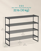 SONGMICS Shoe Rack, 4-Tier Shoe Organizer, Metal Storage Shelf, Upright or Upside Down, for 20-25 Pairs, Stackable, for Entry