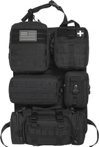 6 Pack Tactical Molle Car Seat Back Organizer - Tactical Vehicle Panel Organizer with 5 Detachable Molle Pouch,US Flag Patch