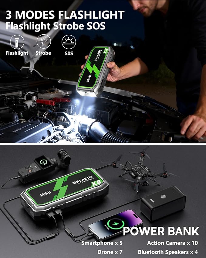 X8 Jump Starter 8000A Battery Jumper Starter Portable with Force Start, 12V Car Starter Jump Box & Battery Booster for All