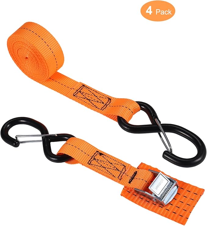 Upgraded 1'' x 8' Tie Down Straps, Cargo Roof Rack Strap Cam Buckle with Hooks, Heavy Duty Secure Strap, Orange - Pack of 4