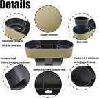 IOKONE Car Cup Holder, Auto Front Seat Organizer, Multifunctional Cup Drink Holders with PU Leather Cover, Gap Filler Storage Box Coin Bucket Console Side Pocket Cell Mobile Phone Holder(Slim-Beige)