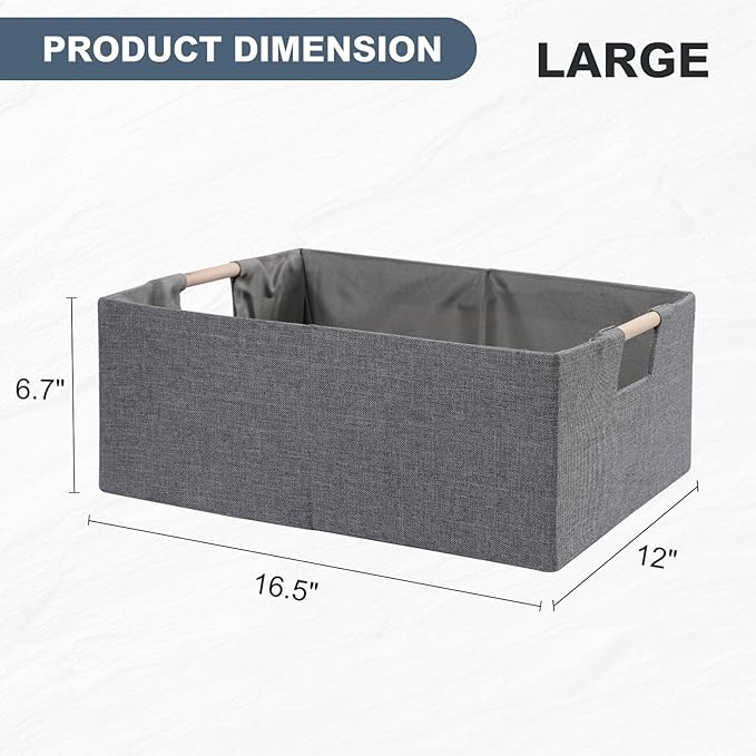 ANMINY 2PCS Storage Baskets for Organizing Collapsible Fabric Storage Bins Boxes with Wood Handles Closet Shelves Cube Organi