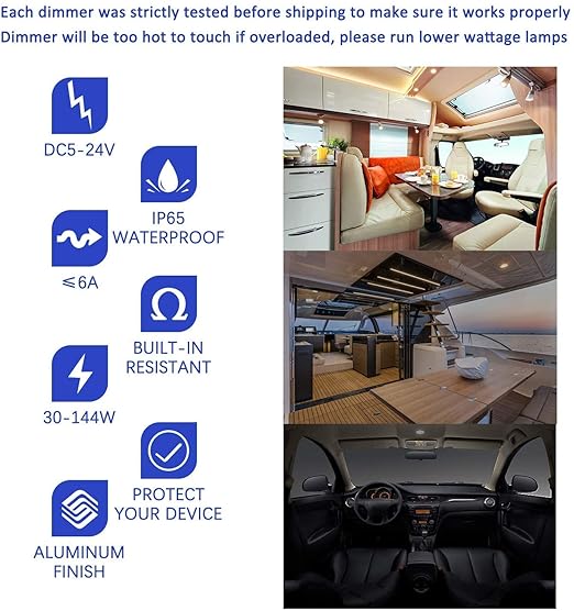 ALOVECO 12 Volt DC Dimmer Switch for LED RV Lights Interior, 5-24 Volts LED Ceiling Dome Lights Dimmer and Switch for Camper, Recreational Vehicle, Halogen, Truck, Marine and Strip Lighting(2 Pack)