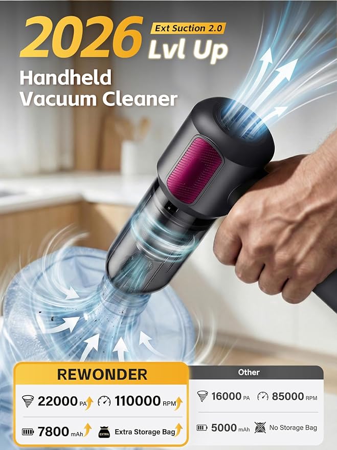 REWONDER Car Vacuum Cleaner High Power, 22000Pa Vacuum Cleaner & 110000RPM Air Duster, Handheld Vacuum with 7800mAh Battery f