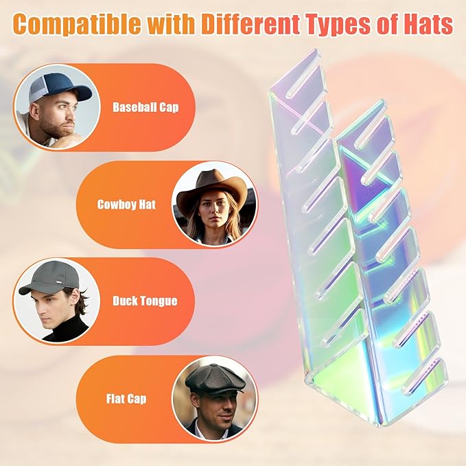 Hat Stand for Baseball Caps, 2 Pack No Install Acrylic Hat Organizer for 14 Baseball Caps Storage Organizer, Hat Racks Hat Ho