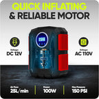 FORTEM Tire Inflator Portable Air Compressor, Air Pump for Car Tires and Bikes, Car Tire Pump w/Auto Shut Off, 150 PSI, 110V AC 12V DC, LED Light, Carrying Case, for Men, Women