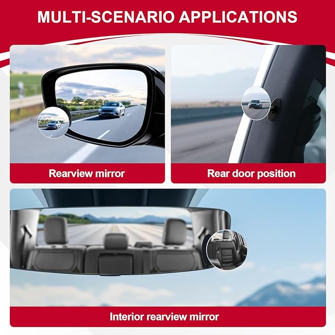 LivTee Blind Spot Mirrors, 2" Round HD Glass Frameless 360° Adjustable Convex Rear View Mirrors with Wide Angle Stick, Exterior Accessories for Cars, SUVs and Trucks, 2 Pack