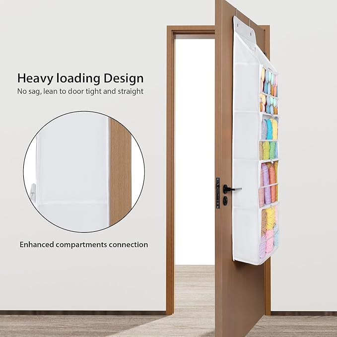 Univivi Hanging Yarn Storage Organizer with 5 Zipper Closure Compartments, Large Capacity Knitting Organizer Storage, Over th
