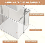 STORAGE MANIAC 2-Shelf Hanging Closet Organizer, Cloth Hanging Closet Shelf, Hanging Closets Baskets with Hooks for Dorm, Apt