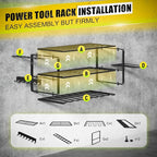 Power Tool Organizer Wall Mount - 200Lbs Load 3 Layers Storage Rack with 4 Drill Holders for Drills Cordless Tools. Heavy Dut