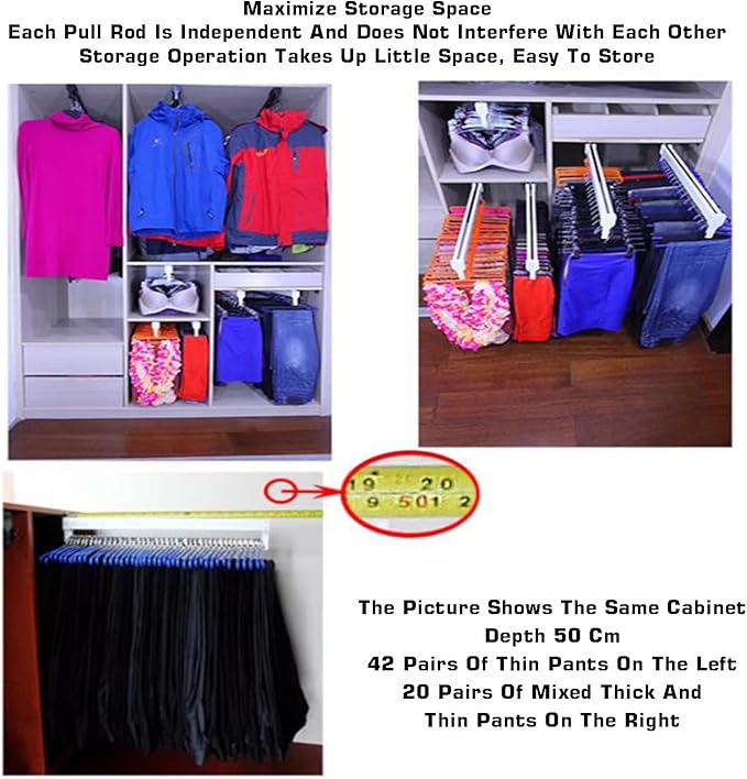 Adjustable Heavy Duty Pull Out Clothes Rail, 300-600mm Extendable Hanger Rod for Closet Organization, Ideal for Trousers & Ti