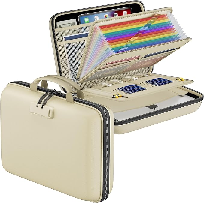 DocSafe Fireproof File Organizer with Lock, Hard-Shell Case Fireproof Document Box with 13 Pocket Accordion File Folder, Port