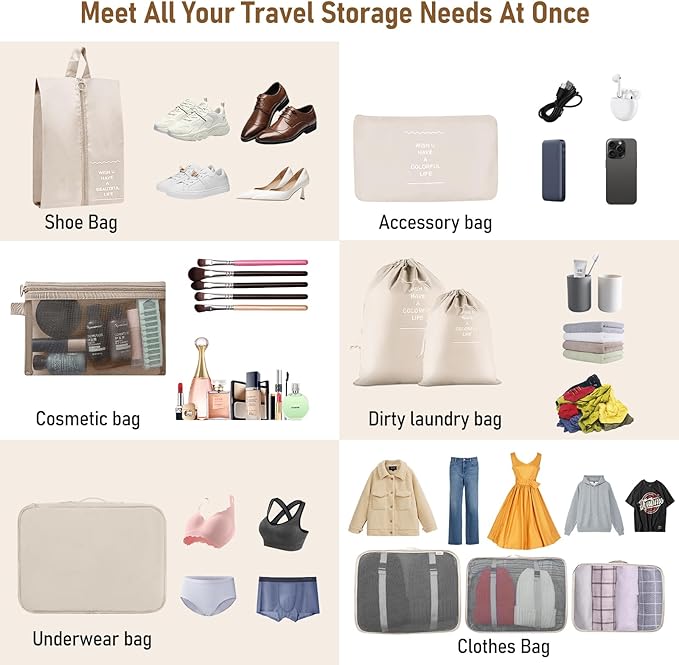 Packing Cubes for Travel-10 Set Luggage Organizer Bags for Family, Mesh Breathable Packing Cubes for Suitcases Durable Travel