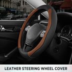 Road Comforts Leather Steering Wheel Cover with Decorative Trim and Piping, Anti-Slip Breathable Design, Fits 14.5–15 Inch Ro