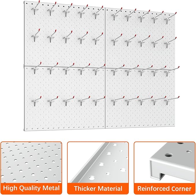 TORACK Metal Pegboard Panels and Hooks for Garage, Workbench, Shop, Shed Tool Organizer Peg Board with 1/8" & 1/4" Holes, Mod
