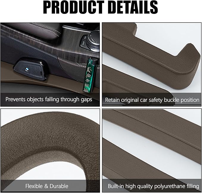 2PCS Car Seat Gap Filler, Soft Foam Leather Seat Side Gap Filler Plug, Fill The Gap Between Seat and Console, Stop Things from Dropping, Universal Interior Car Accessories (Brown)
