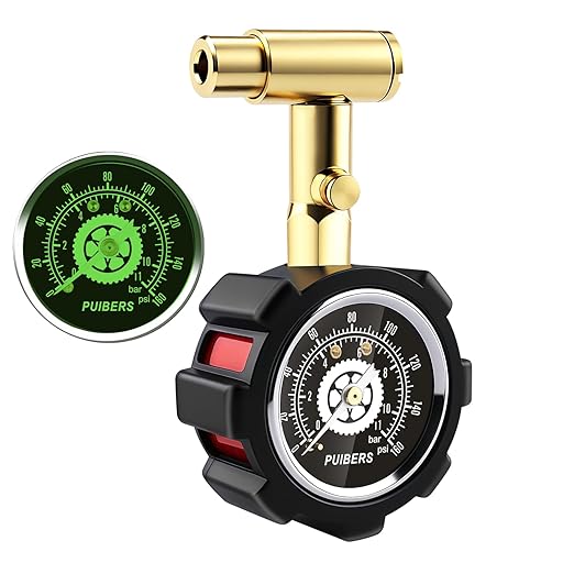 Bike Tire Pressure Gauge Presta and Schrader 160 PSI / 11 Bar, Road Bicycle Tire Air Pressure Gauge Luminous Dial, Suitable for Car, Motorcycle, Bike, SUV and Truck