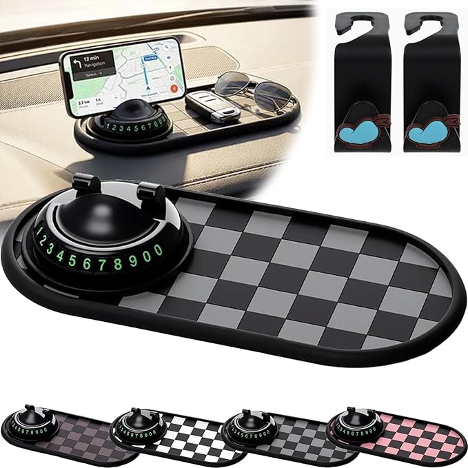 3-in-1 Anti Slip Mat for Car Dashboard, Multifunction Car Anti Slip Mat Phone Holder with Temporary Parking Number, Large Uni