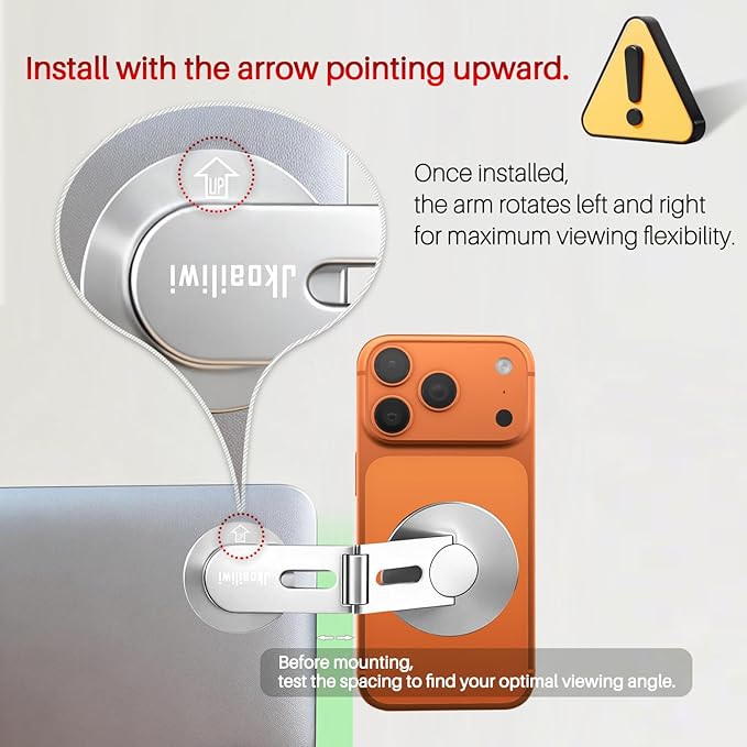 Magnetic Phone Holder for Laptop & Monitor, Foldable Hidden Side Mount, 360° Adjustable Continuity Camera Mount for MagSafe iPhone 12-17 Air Pro Max, Fits for Tesla Model 3/Y, Silver
