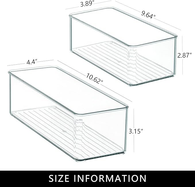 Qilinba 8 PACK Drawer Organizer Bins Bathroom Deep Drawer Organizer Tray for Cutlery Vanity Make-up, Clear Stackable Storage 