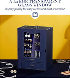Homde Jewelry Organizer with Transparent Window Necklace Hooks Gift for Women Jewelry Box Display Case for Necklaces Rings Ea