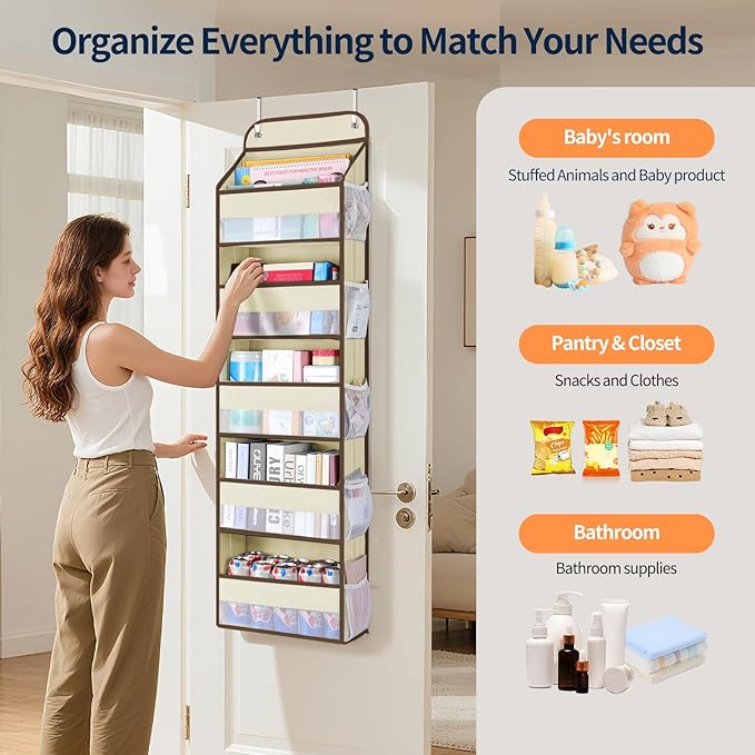 Yecaye Over The Door Organizer Storage, 5-Tier Heavy Duty Door Organizers Hanging with 10 Side Mesh Pockets, 44 lbs Load Capa