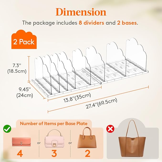 Lifewit Purse Organizer for Closet, Clear Handbags Storage Organizer, Adjustable Clutch Purse Storage Organizer Holder for Cl