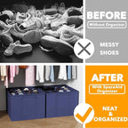 SpaceAid Shoe Organizer for Closet, 2 Pack Foldable Shoe Storage Containers Baskets Boxes Bins w/Adjustable Dividers, Fits 16