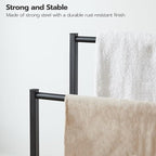 HOOBRO Free Standing Towel Rack for Bathroom, 22" L x 9.4" W x 31.5" H, 2 Tier Blanket Rack, Blanket Holder, Drying and Displ