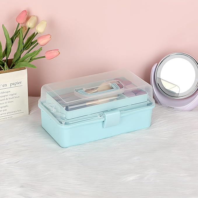 BTSKY 3-Layer Plastic Dividing Storage Box Craft Organizer and Storage with Adjustable Spacers Portable Handled Art Supply Or