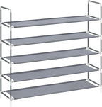 SONGMICS 5-Tier Shoe Rack, Shoe Storage for Hallway Closet, Slim and Space-Saving, Metal Frame, Non-Woven Fabric Shelves, Gre
