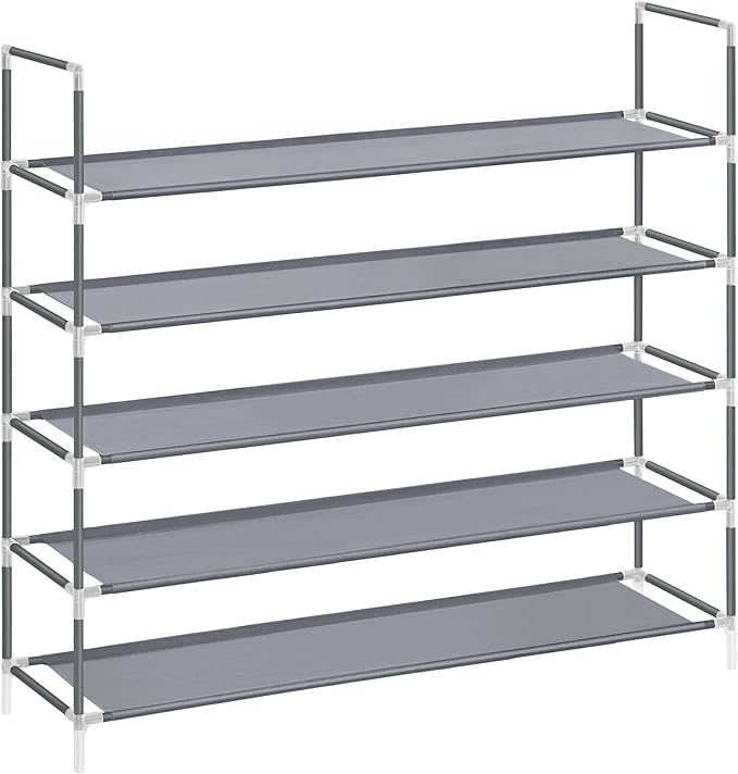 SONGMICS 5-Tier Shoe Rack, Shoe Storage for Hallway Closet, Slim and Space-Saving, Metal Frame, Non-Woven Fabric Shelves, Gre