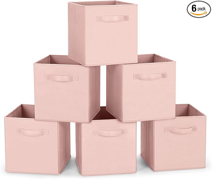 MaidMAX Fabric Storage Bins 10.5×10.5×11, Foldable Cloth Cube Storage Bins for Home Bedroom Closet Drawers Organizer, Pink, S