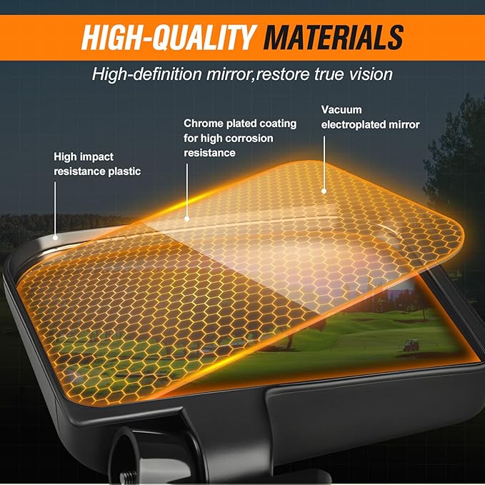 Golf Cart Mirrors, No Drilling Golf Cart Side Mirrors for Club Car EZGO YAMAHA and Others Square Tube Carts Roof Bracket(0.75/1/1.25 inch), Durable Anti-Shudder, 180 Degree Rotation