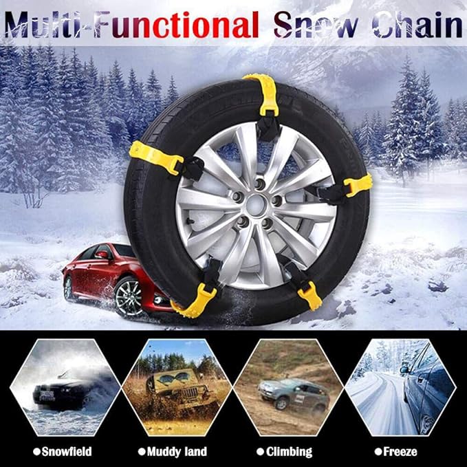 Jeremywell Snow Chains Anti-Skid Anti Slip Emergency Snow Tire Chains - Portable Emergency Traction Snow Mud Chains Universal
