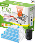 UPGOGO Combo 12 Pack Travel Vacuum Bags with Portable Electric Pump, Space Saver Vacuum Storage Bags for Clothing and Luggage