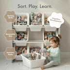 Humble Crew 9-Bin Toy Organizer – Inspire Grey with White Plastic Bins, 3-Tier Storage Solution for Kids' Playrooms and Nurse