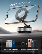 Lamicall Car Phone Mount - [70 LBS Strongest Suction] for Magsafe Car Mount, 360° Adjustable Suction Cup Phone Mount Dashboard Windshield Vacuum Magnetic Phone Holder for Car Silver