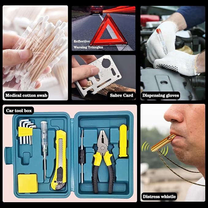 Roadside Car Emergency Kit- Car Safety Kit,Car Kits Emergency,High Power Car Vacuum,Jumper Cable Kits,Reflective Warning Tria